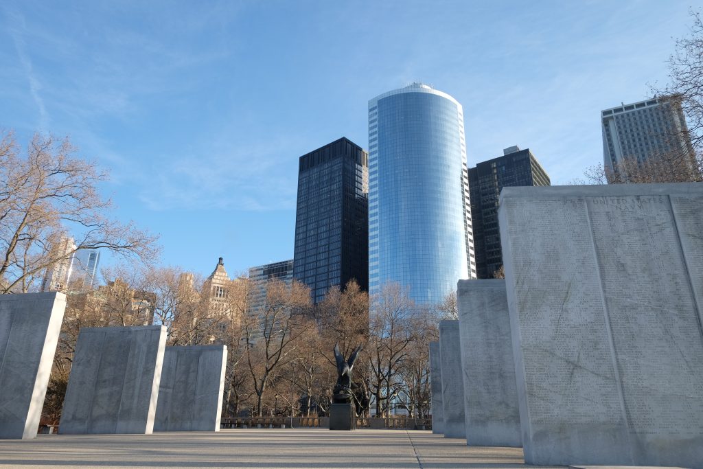 East Coast Memorial at Battery Park in Lower Manhattan on Christmas Eve